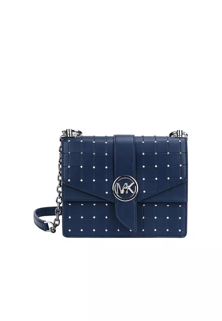 MICHAEL KORS Greenwich quilted faux-leather studded shoulder crossbody BLUE  -Def