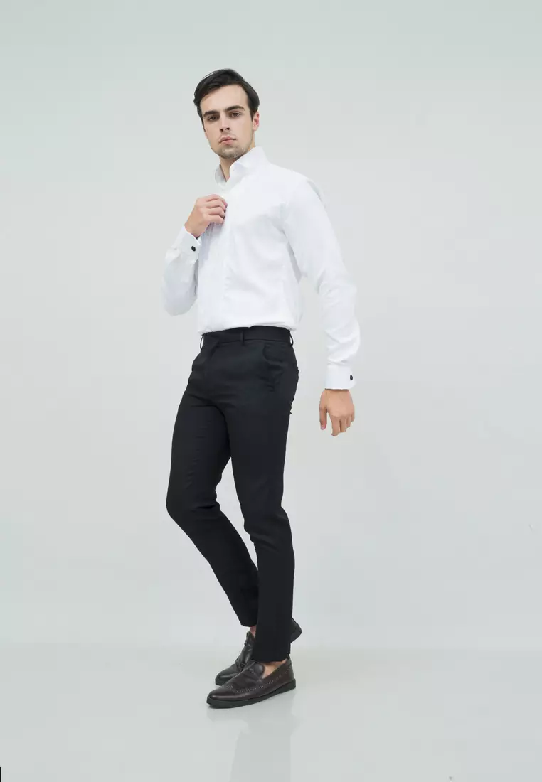 kemeja putih kerja slim fit formal french cuff pakai cufflinks wedding