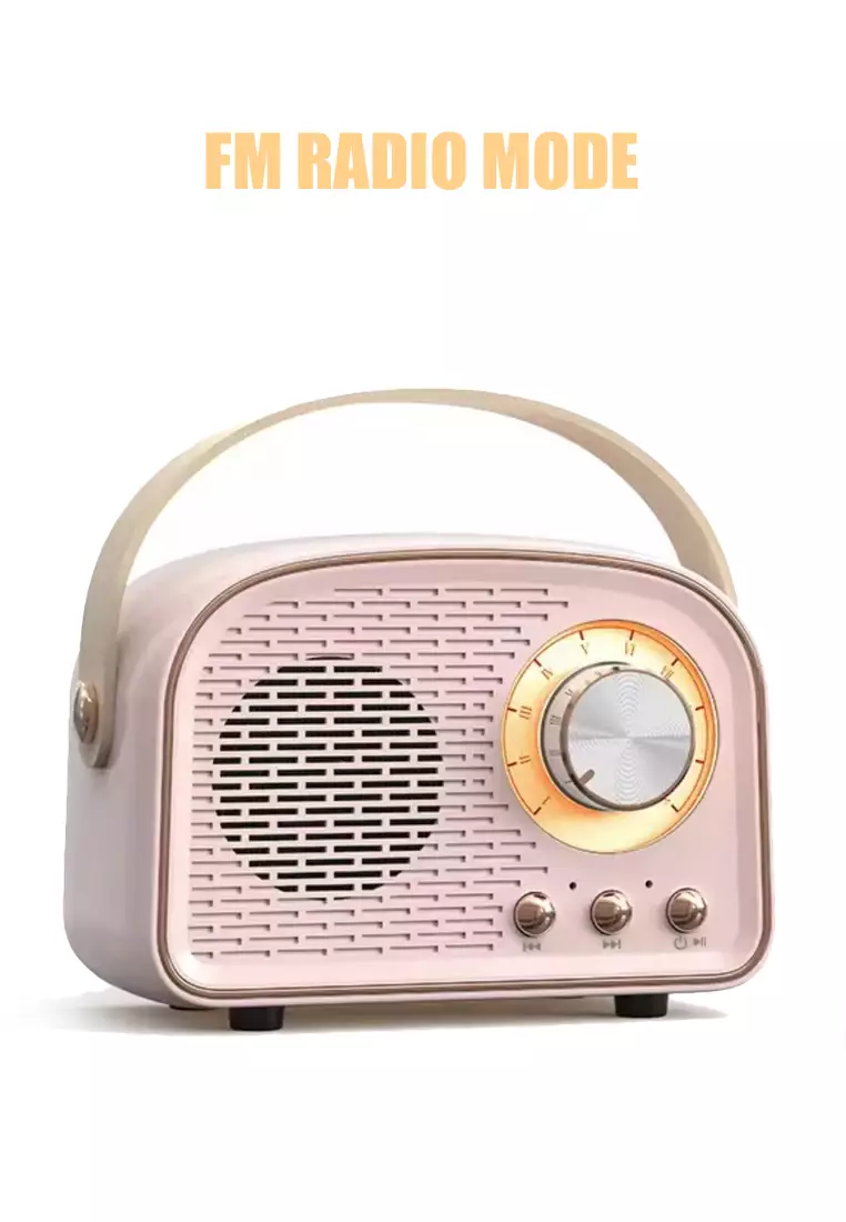 Value Deal  - 5s PRO MINI Wireless Earphones - White + Mini Wireless Bluetooth Retro Vintage Speaker - Pink