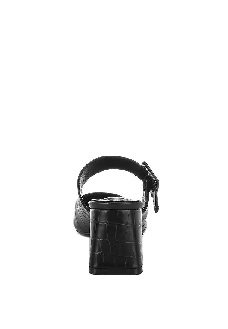 Croco Buckle Strap Detail Mules In Black