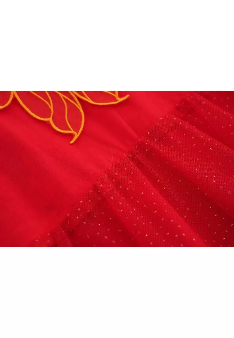 財富和諧紅色家族套裝金魚刺繡嬰幼兒女唐裝漢服裙拜年服0833