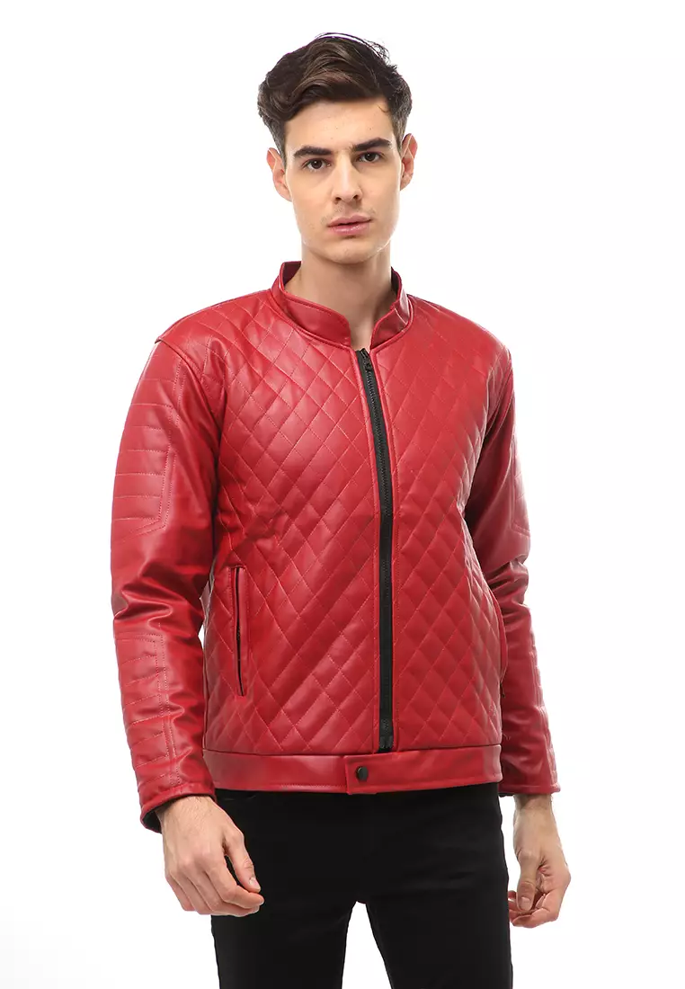 Halbert Outerwear Jaket Kulit Pria Waterproof & Windproof Material Leather ORIGINAL - Red