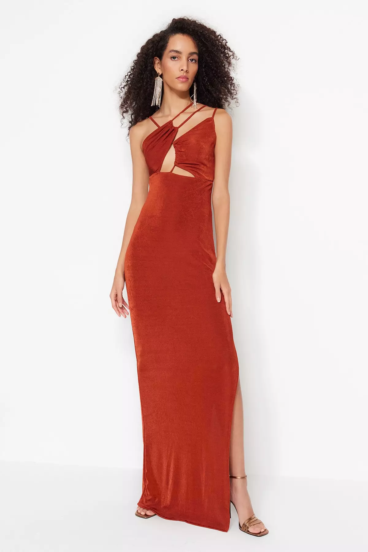Tile Knitted Evening Dress with Window/Cut Out Detailed