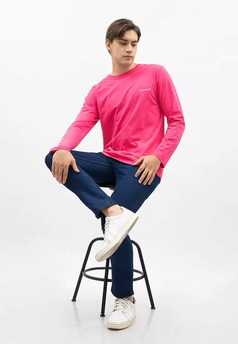 Houseofcuff Kaos Cotton Combed Lengan Panjang Pria Pink Fanta