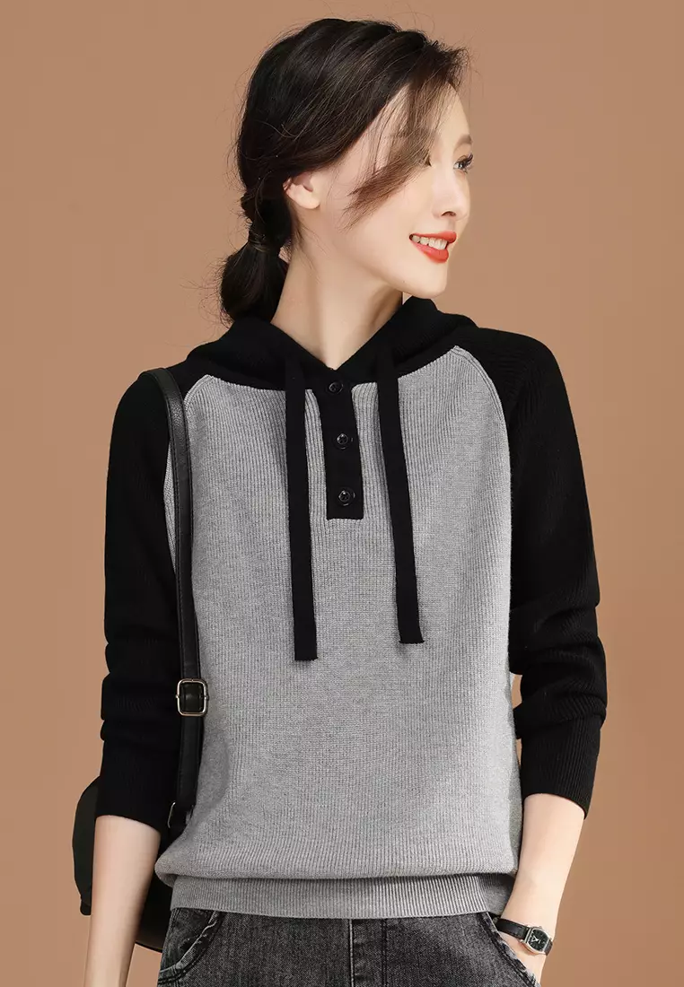 Fashion Color Matching Hooded Sweater