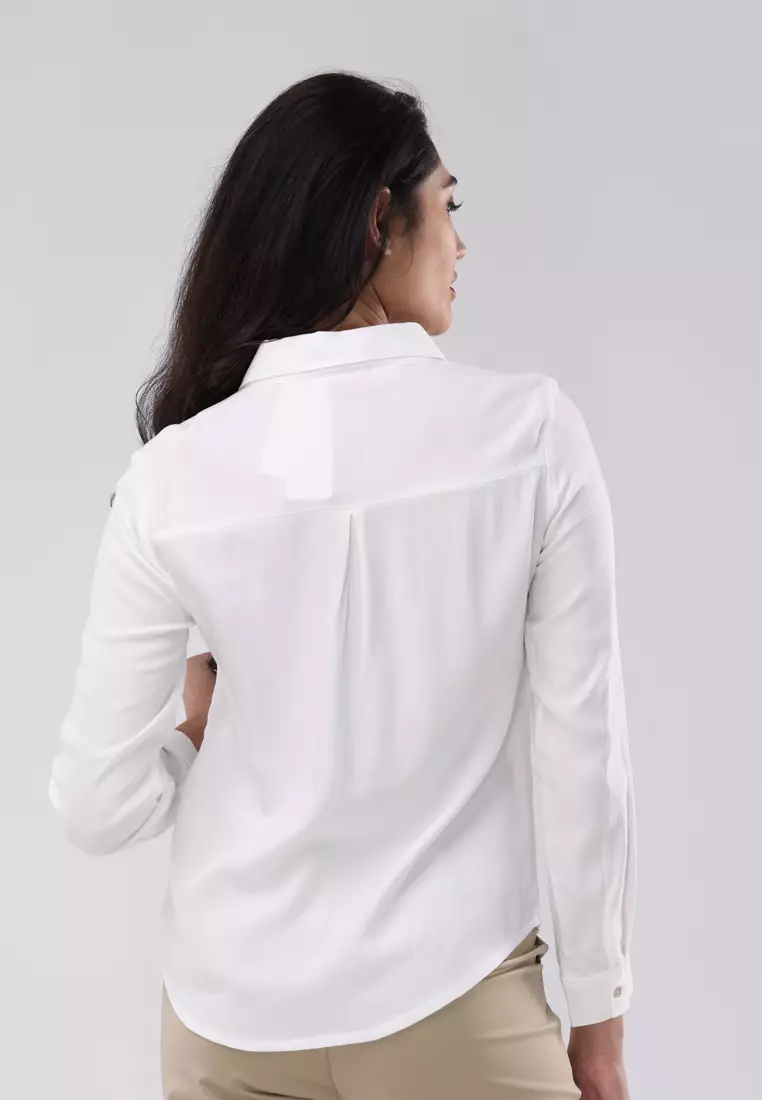 Bold Twill Long Sleeves Collared Blouse