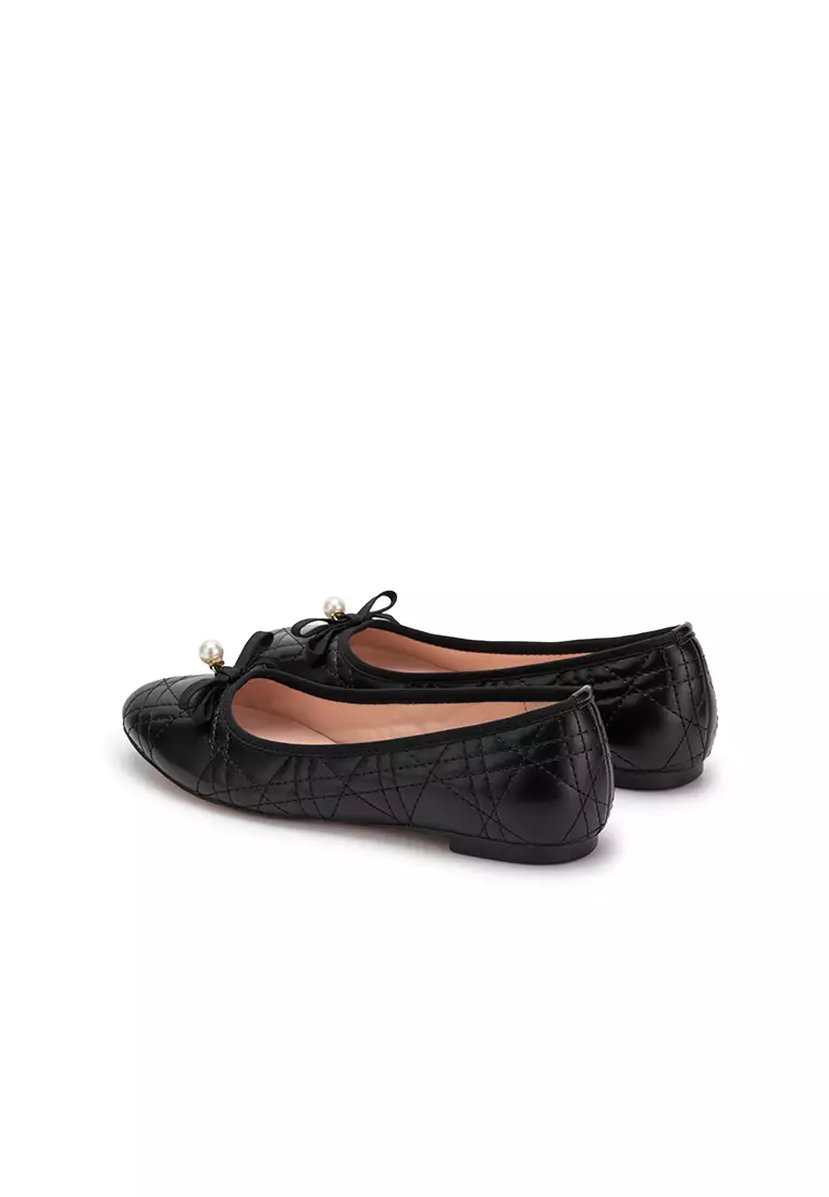 QUILTED ROUND TOE FLAT PUMP 復古蝴蝶結圆頭平底鞋