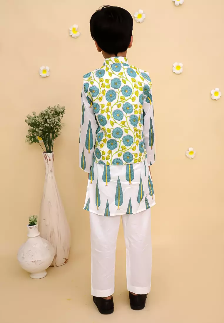 The Mom Store Emeraluxe Boys Jacket And Kurta Pajama Set - Multi