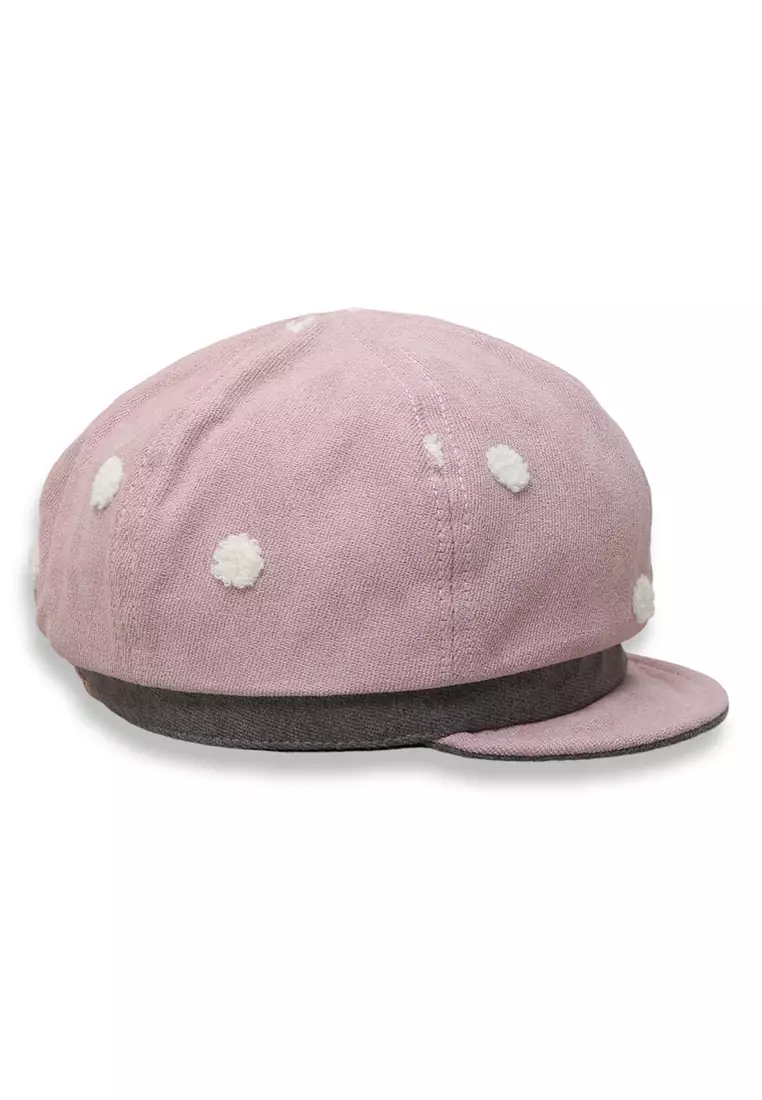 Zello Topi Beret Anak Perempuan Motif Pita Polkadot Children Hat Retro Design Material Cotton ORIGINAL - Pink