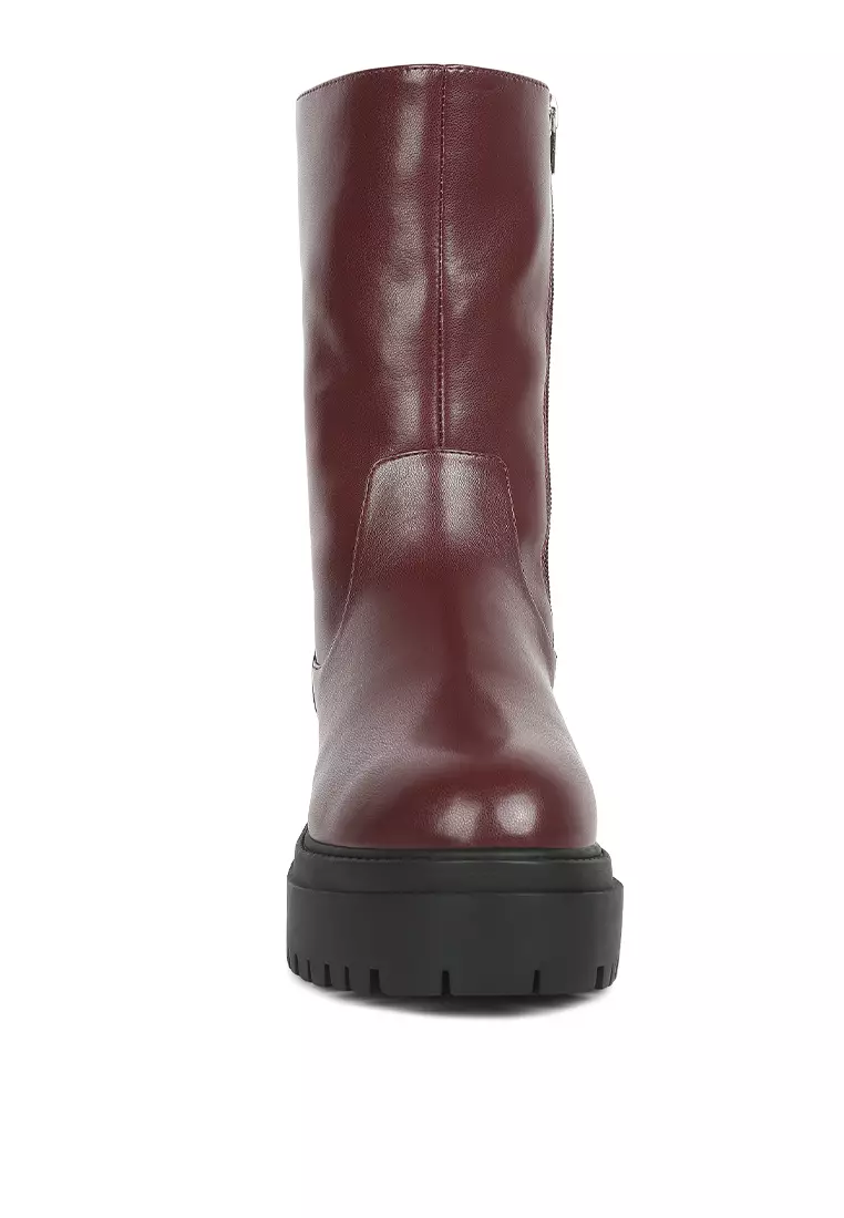 Burgundy, Lug Sole Boots berpanel