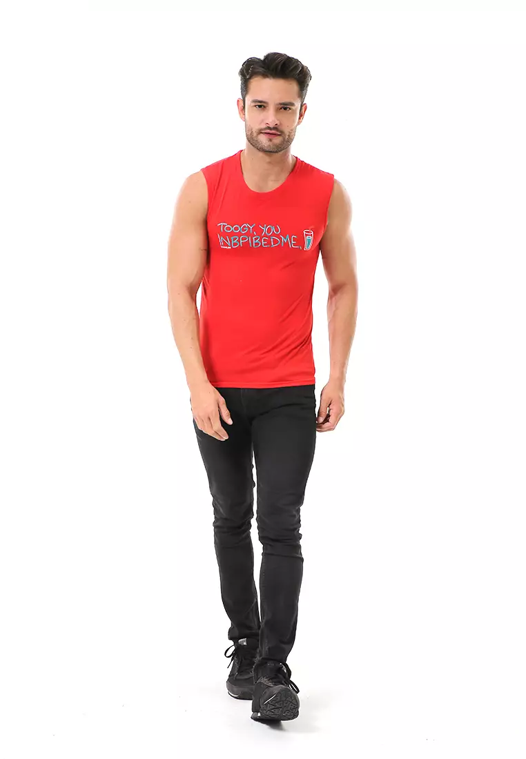 Bobby Atasan Kasual Pria Singlet Motif Toogy You Sleeveless Tshirt Material Cotton ORIGINAL - Red