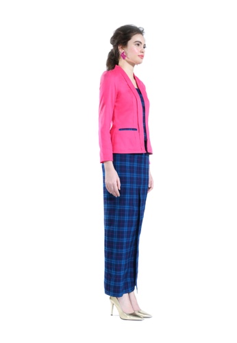 Buy Alyssum Pink Tartan Kebaya Blazer from Hernani in Pink and Blue at Zalora