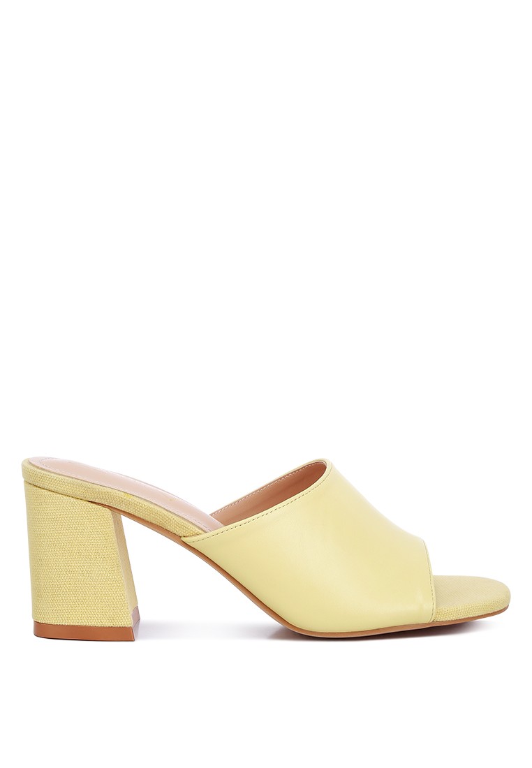 Yellow Block Heel Slip On Sandals