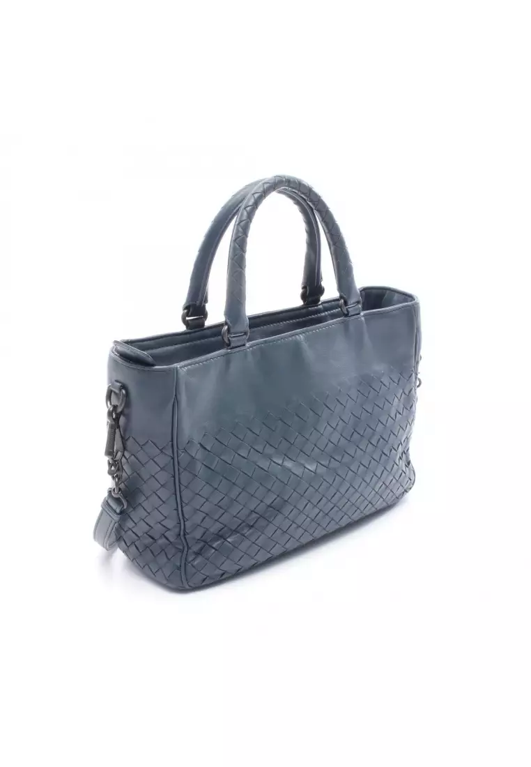Pre-Loved BOTTEGA VENETA Intrecciato Handbag leather Navy 2WAY
