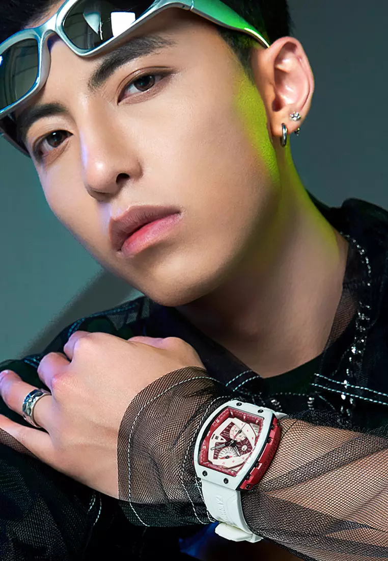 Unisex Barrel Shape Resin Quartz Chronograph Watch, 45mm, Rubber Strap