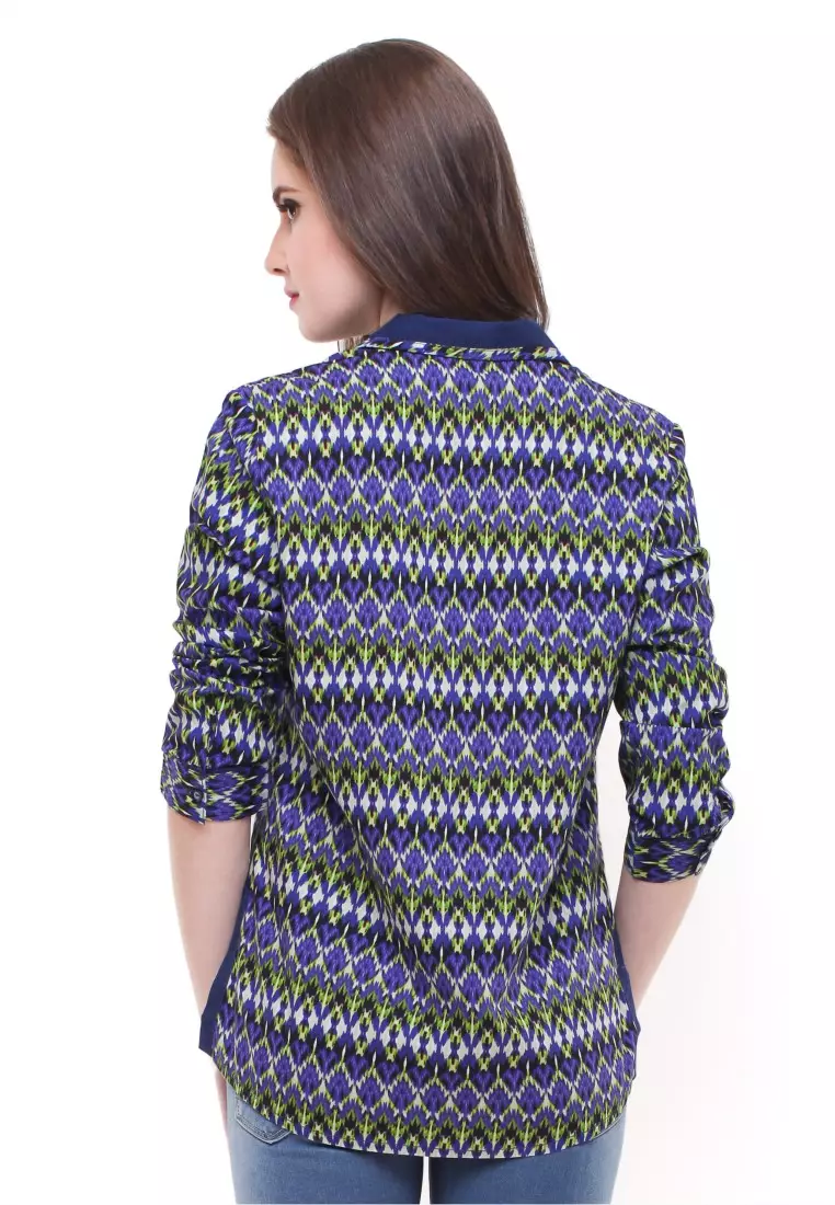Regular Fit - Kemeja Wanita - Motif Batik - Variasi Warna - Biru