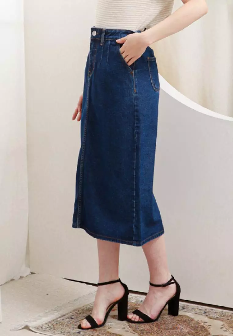 Disha Midi Skirt Jeans in Navy