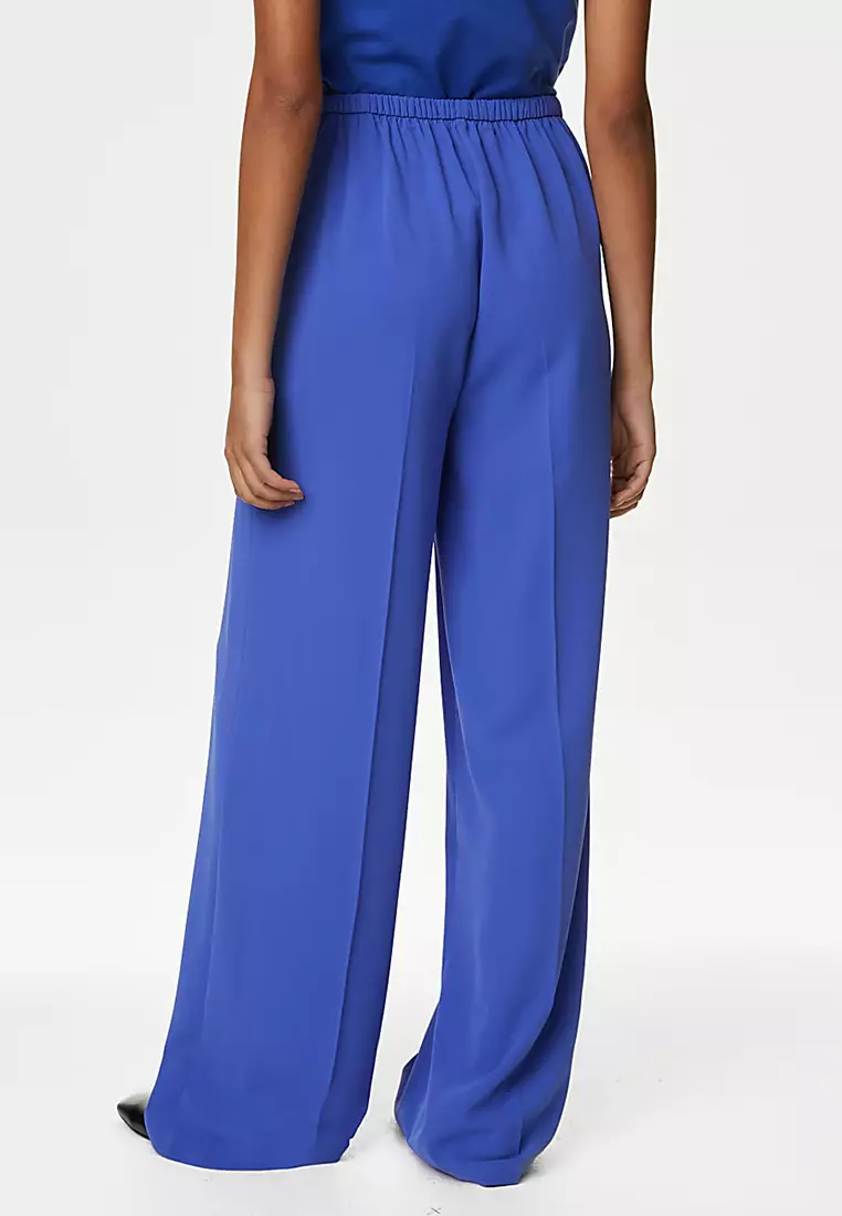 Crepe Elasticated Waist Wide Leg Trousers