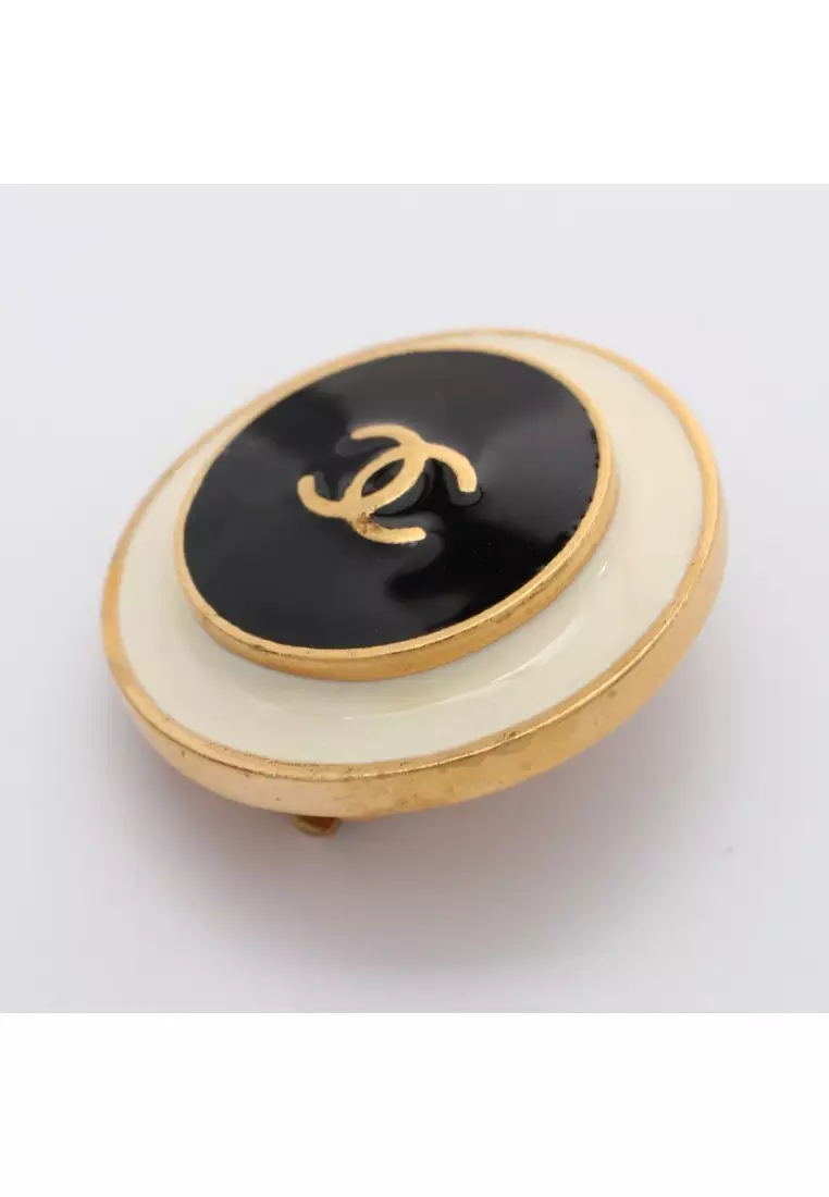 Buy Chanel Pre-loved Chanel coco mark earrings GP gold black ivory 96A ...