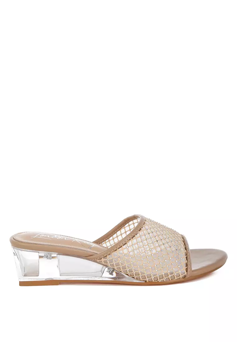 Discount on London Rag  shoes - SKU: Mesh Clear Heel Wedge Sandals In Beige
