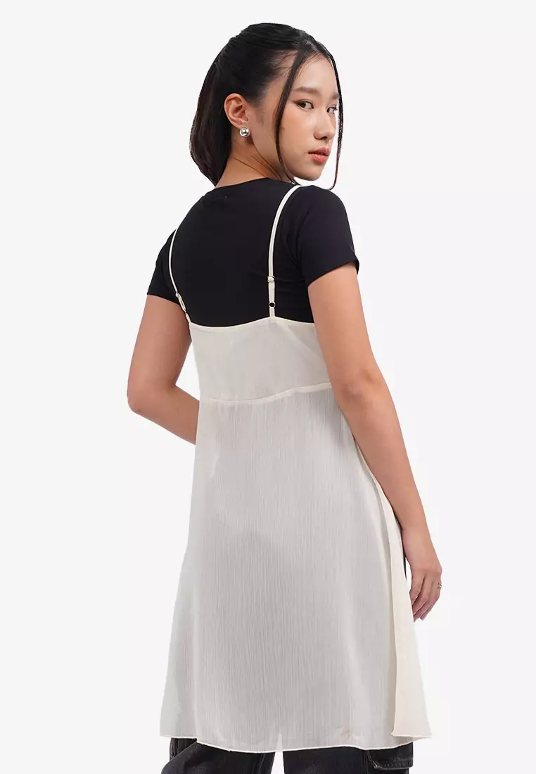 Pleated Sheer Mini Slip Dress