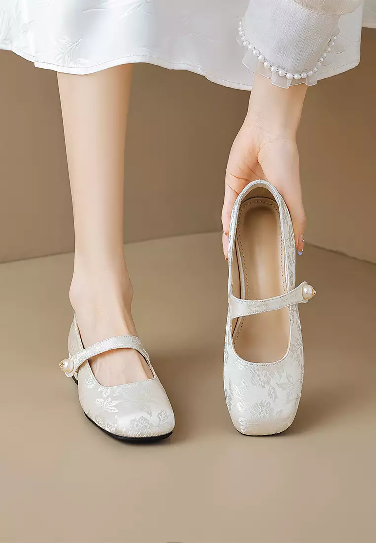 Buy Twenty Eight Shoes 2.5CM Pearl Strap Satin Mary Jane Shoes