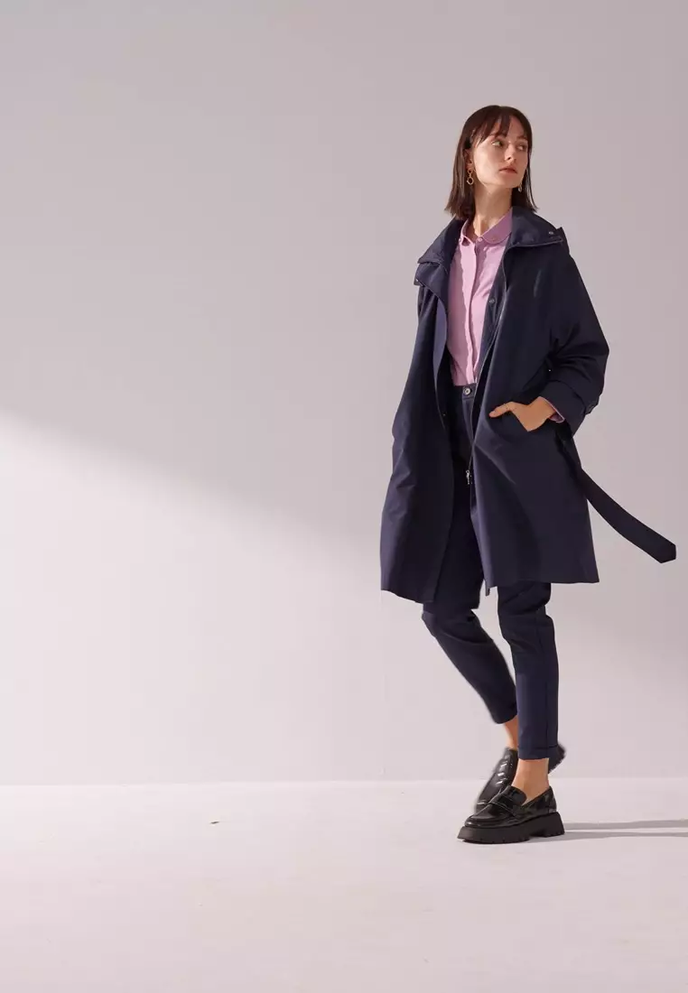 深藍中腰緊身版經典彈性修身長褲