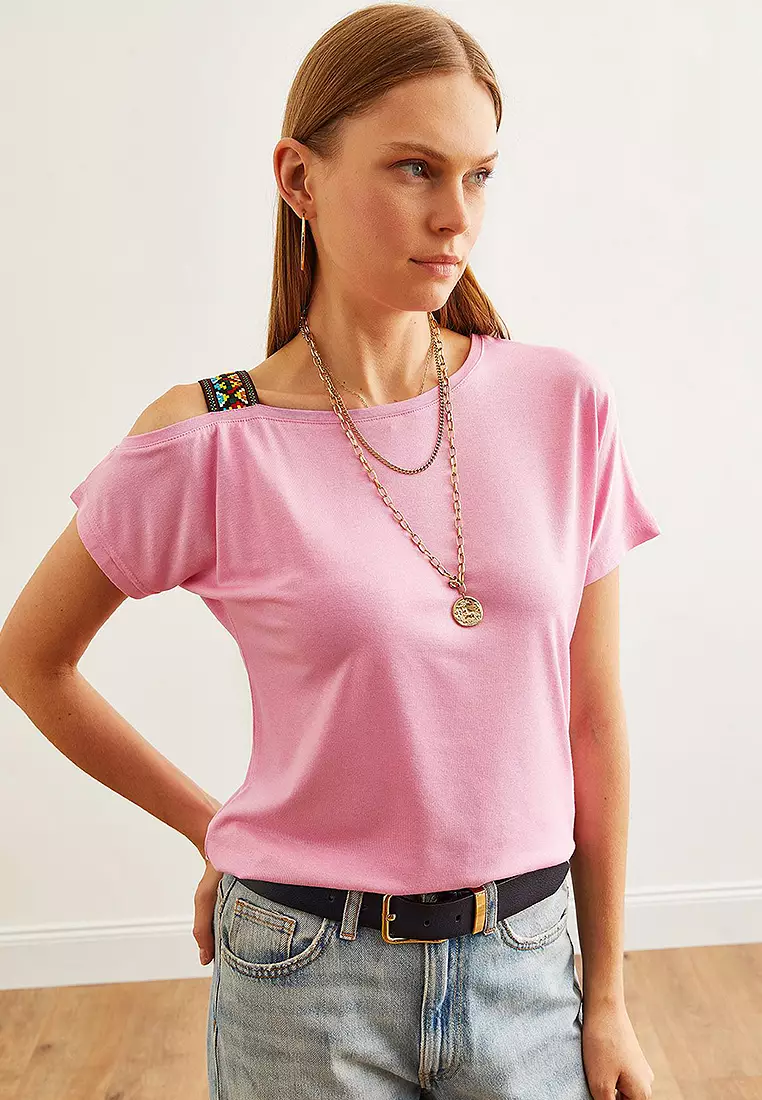 Women's One Shoulder Ethnic Garnished Blouse BLZ-19000194