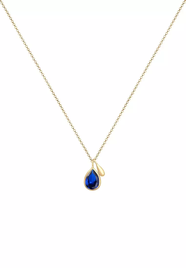 Kalung Perhiasan Perak 925 Wanita Drop Sapphire Blue Gold Plated