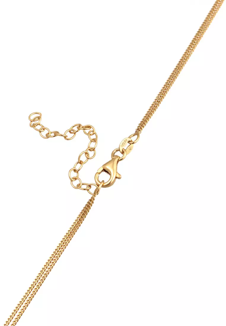 Kalung Perhiasan Perak 925 Wanita Layer Platelet Pendant Hammered Gold Plated