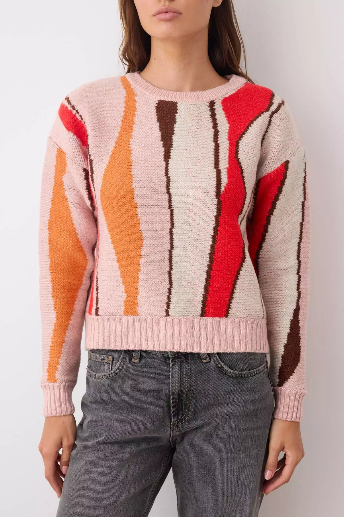 Pink Soft Texture Color Block Knit Sweater