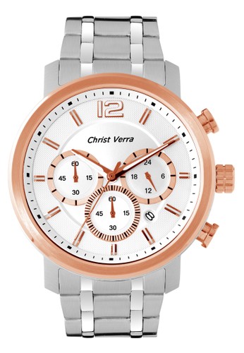 Christ Verra Chronograph Men'as Watch CV 3450G-14 SLV/SS White Silver Rose Gold Stainless Steel