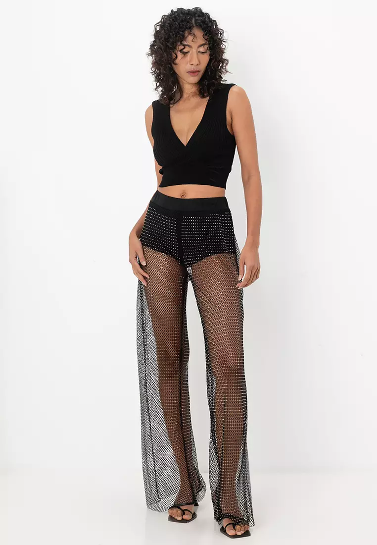 Torvi Mid Waist Wide Mesh Rhine Pants