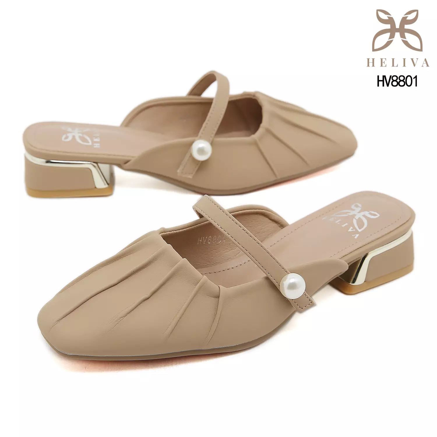 Heliva Aurel Classic Pleated Mules with Minimalist Strap and Statement Pearl Charm HV8801
