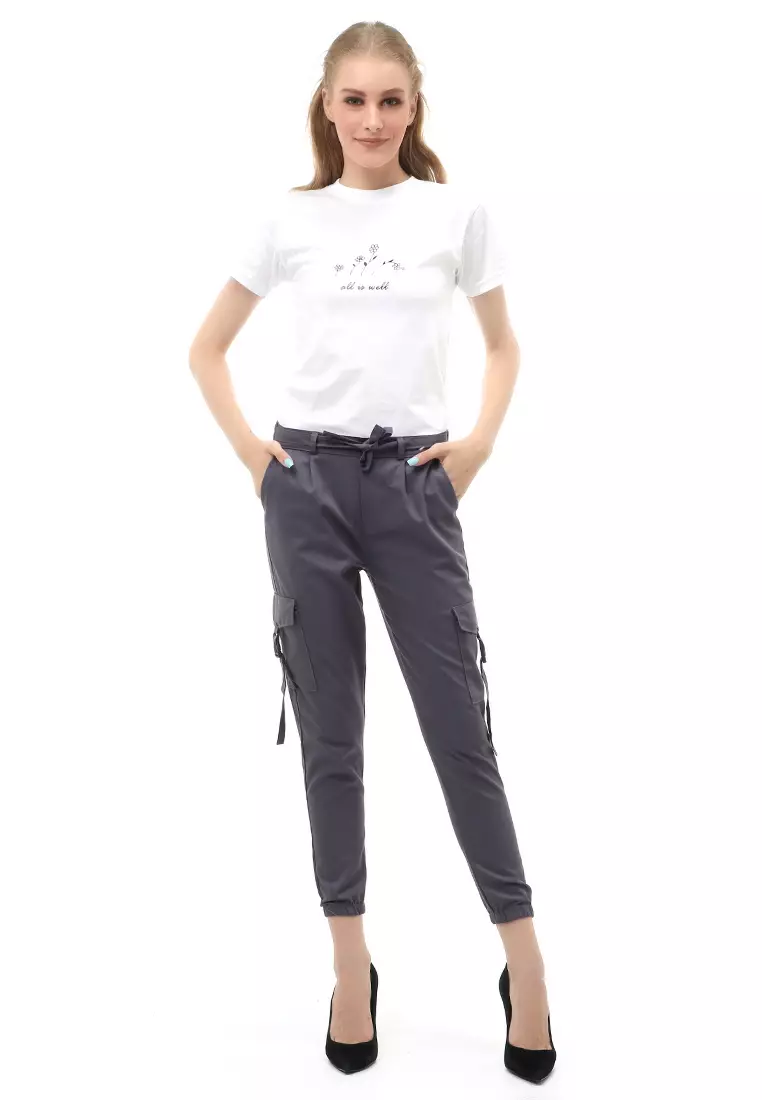 Jourel Celana Panjang Kasual Wanita Jogger Cargo Pants Material Cotton Drill ORIGINAL - Gray