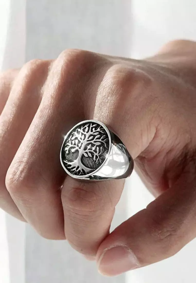 Accessories Pria Tree Of Life Premium Stainless-Steel Ring  Cincin Pria Silver