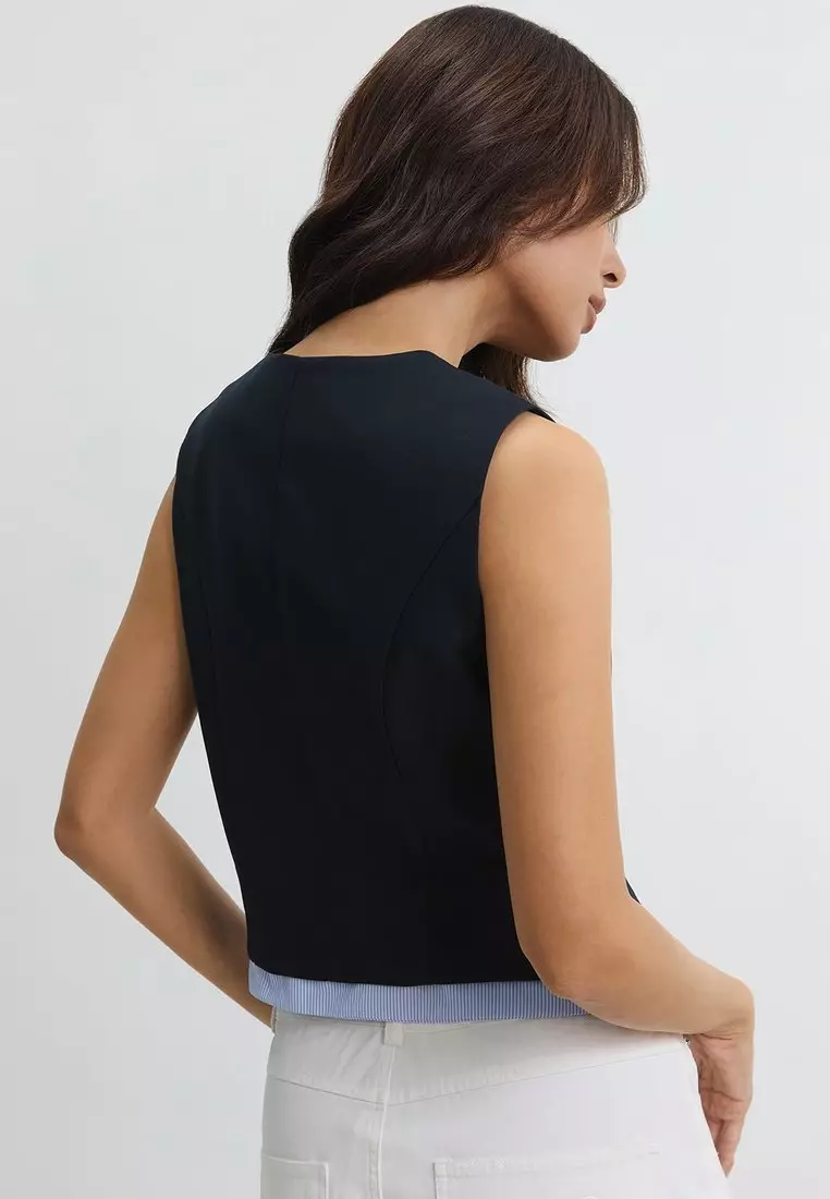 Tailored Button Front Vest - Navy