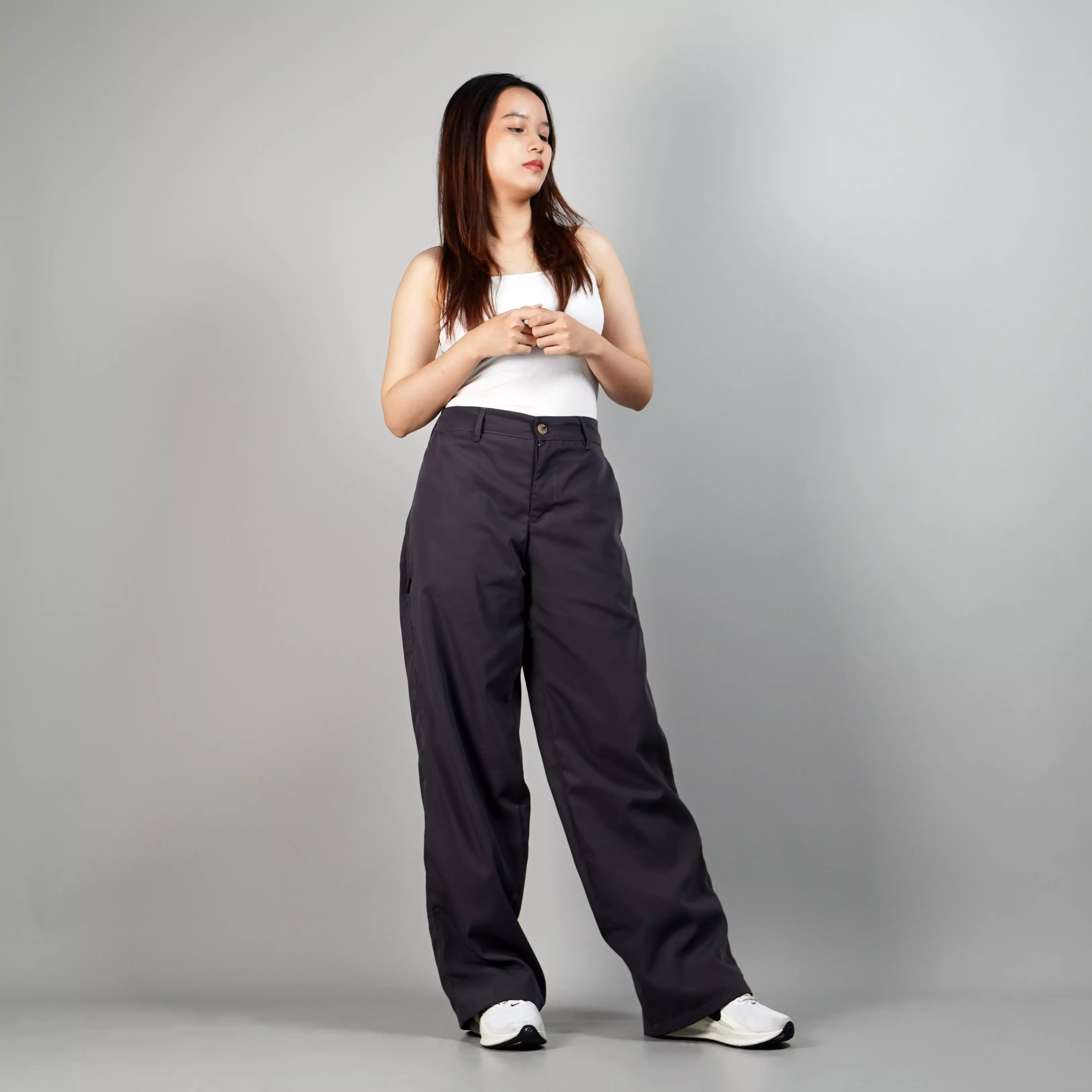 KORY Celana Panjang Wanita Loose Pants Loose Fit Pants Celana Loose Fit Wanita - ABU