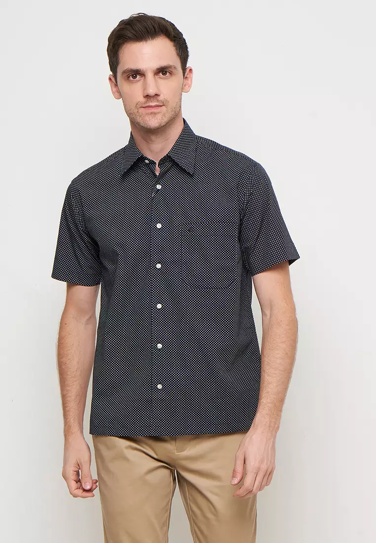 Byford Men Shirt Short Sleeve Micro Polkadot Black - VBYAS12SSP