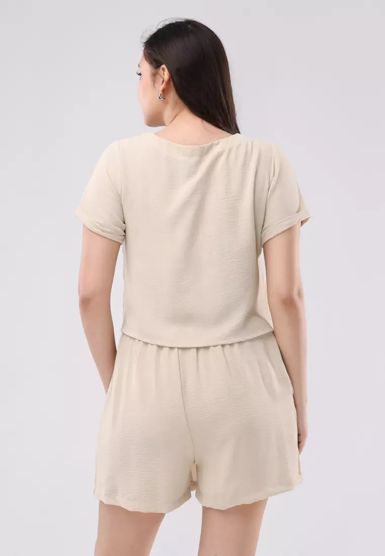 Linen Wrinkle Short Sleeves Terno Skort