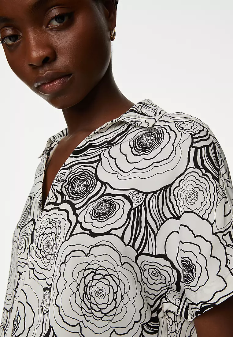 Satin Printed Popover Blouse