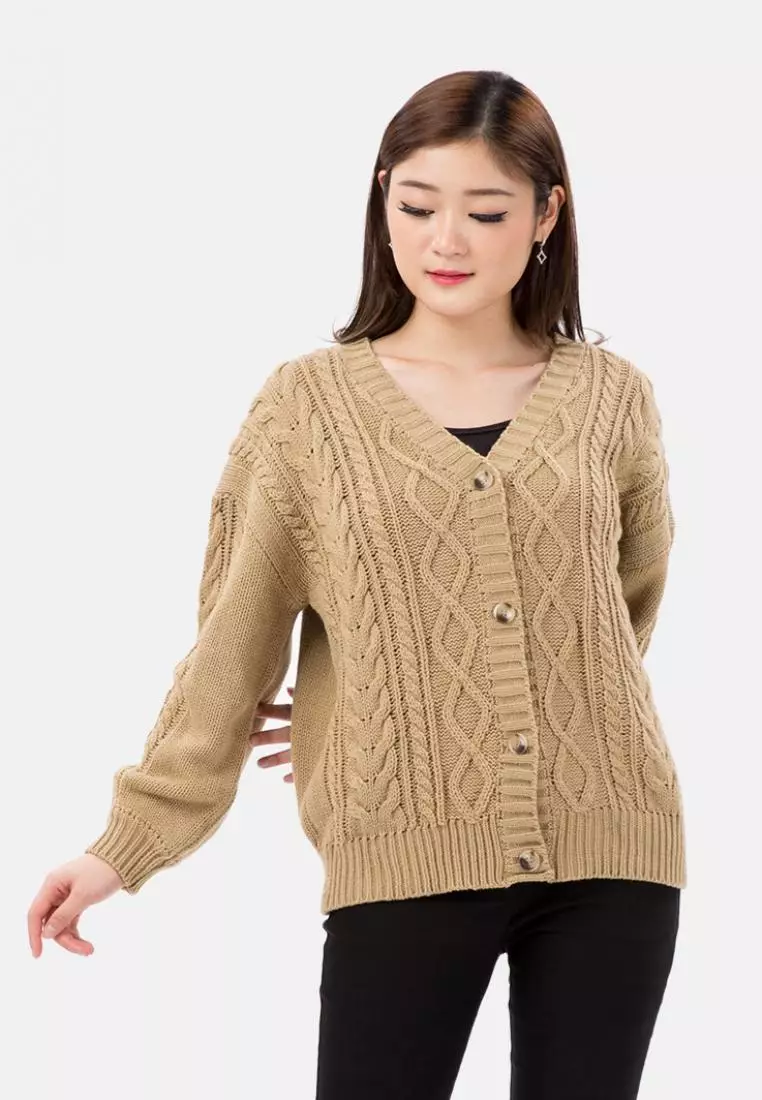 Cable Knit Cardigan in Beige