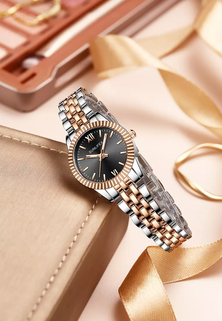 Jam Tangan Wanita Original Mode Creative Dial Anti Air Kuarsa Bercahaya Jam Tangan Cewek - roseblack