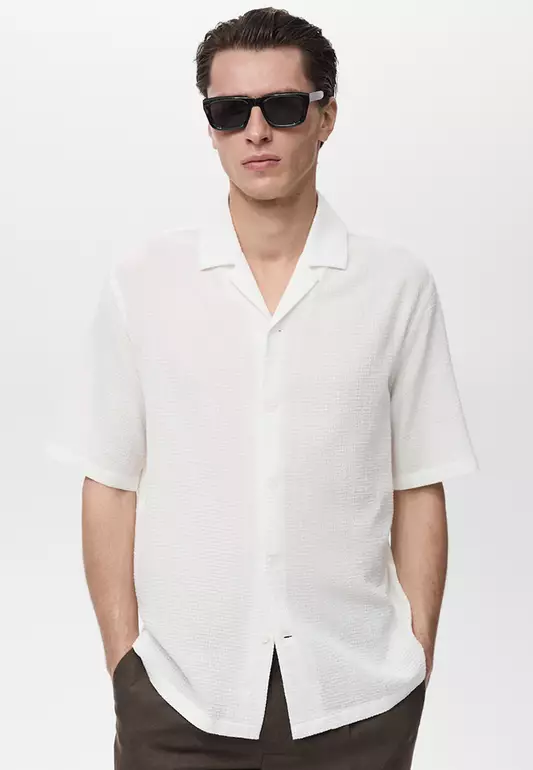 Seersucker Shirt With Bowling Collar