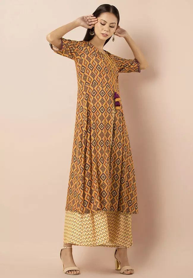 Buy Indya Mustard Printed Double Layer Maxi Tunic Online ZALORA Malaysia