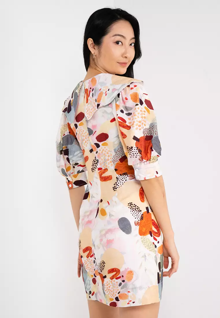 Oversized Bib Art Print Dress