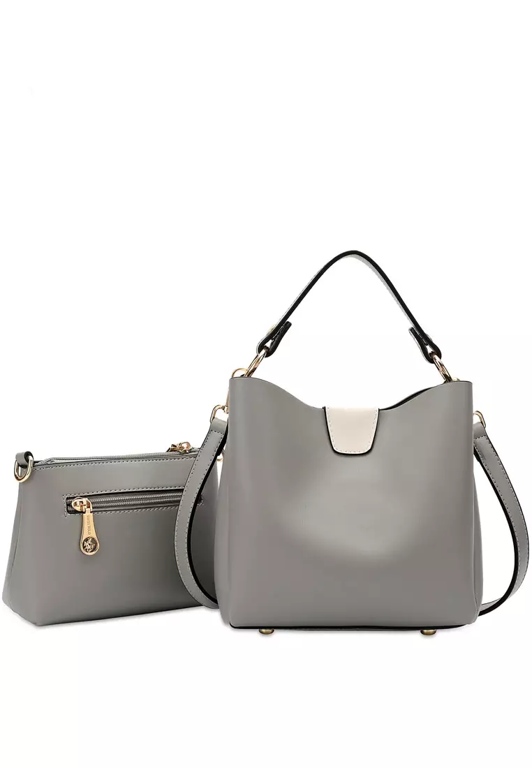 2-In-1 Top Handle Bag Sling Bag & Sling Bag (2-in-1 Tas Tangan & Tas Selempang Wanita) - Abu-Abu
