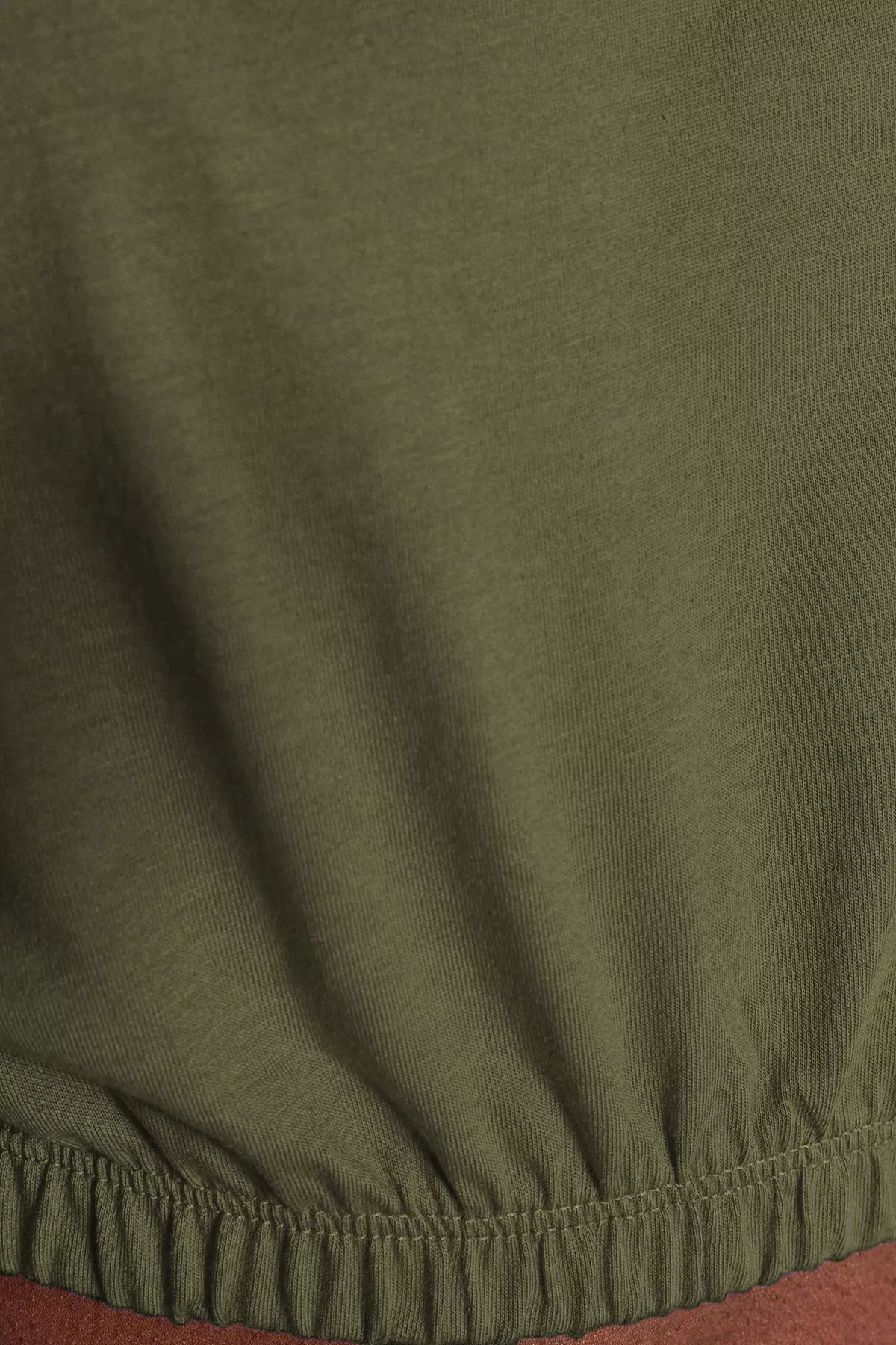 Khaki Padded Crop Crew Neck Knitted T-Shirt