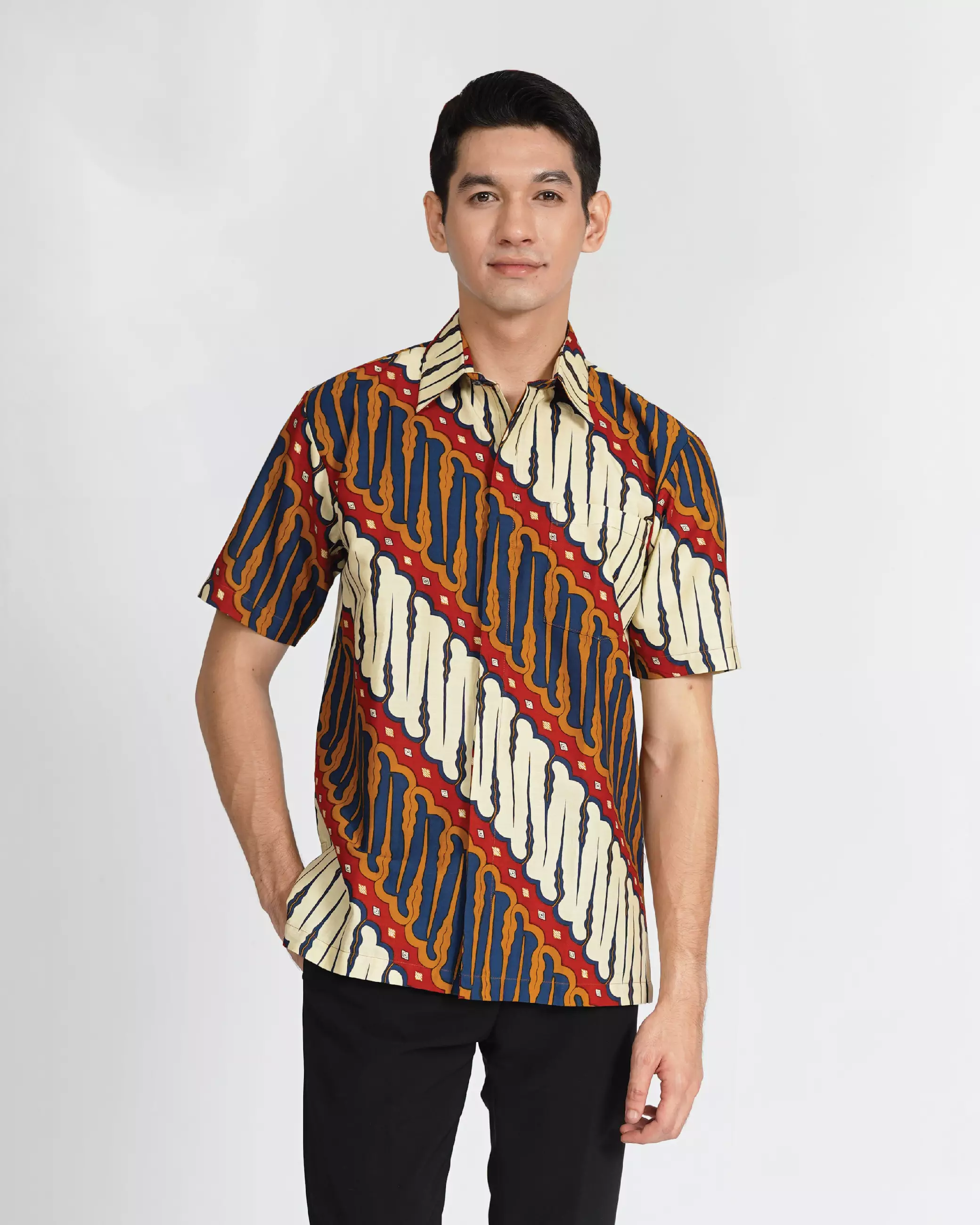 Kemeja Batik Printing Lengan Pendek Motif Parang Indramayu