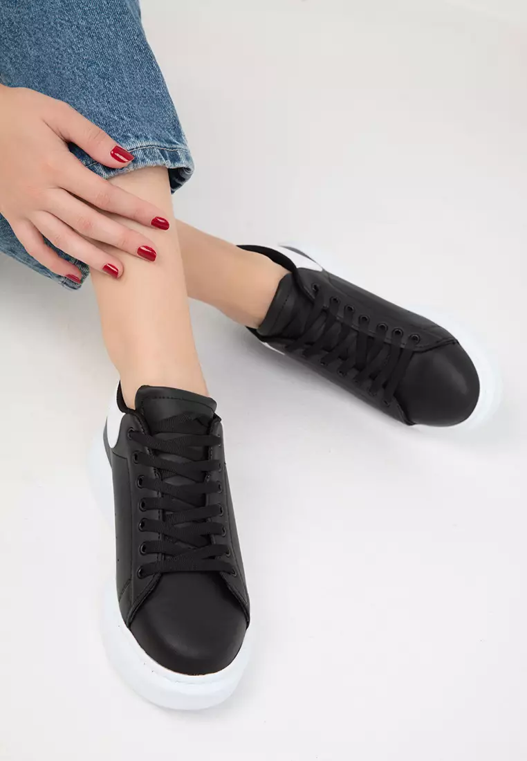 Black-White Patent Leather Women's Sneaker 19845